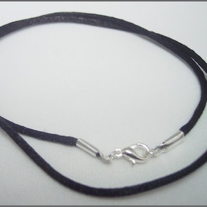 Pendant Cord Necklace Black Satin -You choose Length- silver tone Lobster Clasp jewelry