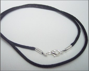 Pendant Cord Necklace Black -YOU CHOOSE LENGTH silver tone Lobster Clasp