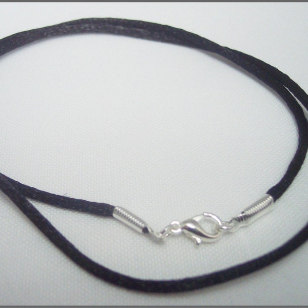 Necklace Cord Black Satin -EXTRA LONG-34 to 46" You choose Length silver plated Lobster Clasp