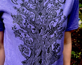 Purple Tree Of Life Tshirt Women's Mens Creatures Owl Mermaids Pagan Nature Woods Joy Polycotton Sm M L XL 2X