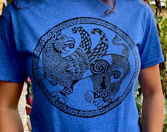 Griffin Tshirt Mens Women's Celtic Blue Eagle Lion Dragon Winged Talons Strength Power Protection Polycotton Sm M L XL 2X