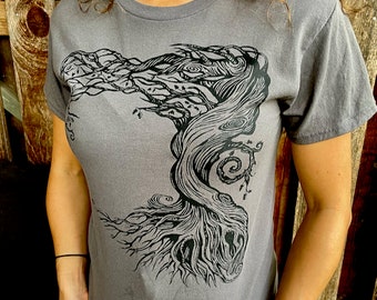 Gray Tree Tshirt Unisex Twisty Celtic Oak Gift For Him Tree of Life Polycotton Sm M, L, XL, 2X