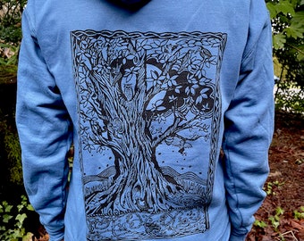 Tree Of Life Hoodie Pullover Blue Moon Creatures Owl Birds Mermaids Stars Sun Nature Unisex Mens Women's Small Only