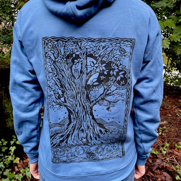 Tree Of Life Hoodie Pullover Blue Moon Creatures Owl Birds Mermaids Stars Sun Nature Unisex Mens Women's Small Only