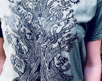 Tree Of Life Tshirt Green Women's Mens Creatures Owl Mermaids Pagan Nature Woods Joy Polycotton Sm M L XL 2X