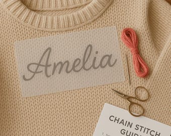 Custom Name Stick and Stitch Embroidery Pattern – Chain Stitch for Knit Sweaters