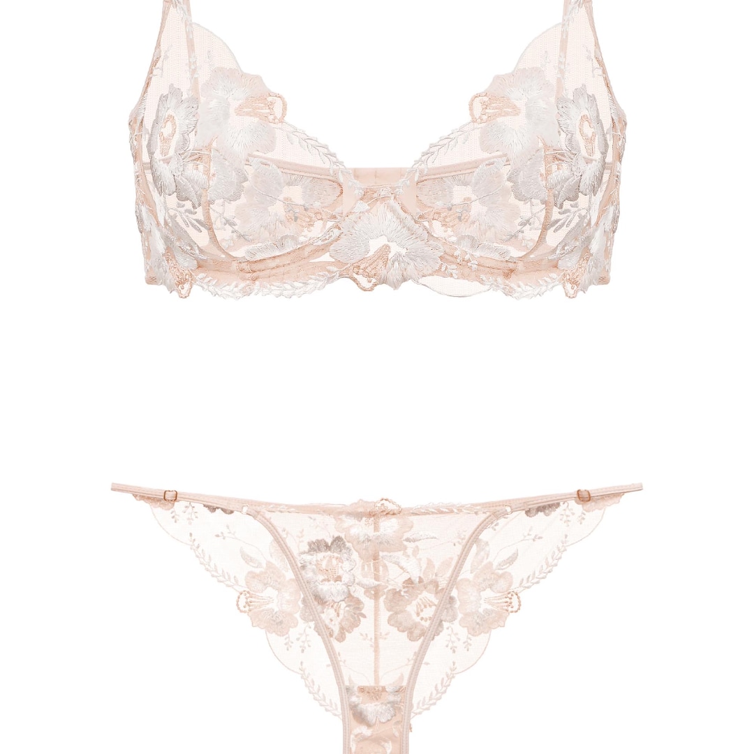 French Lace Bra Lace Lingerie Set Sheer Bra and Panties Nude Intimate