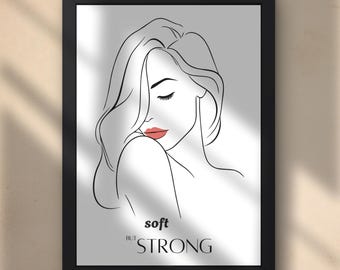 Woman Line Art Positive Affirmation Minimalist Poster | Motivational Quote Female Modern Wall Art Inspirational (Digital)