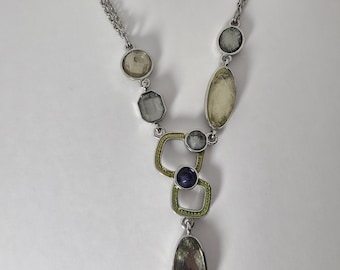 Lia Sophia Multi-Stone Necklace - Vintage Silver Tone Gemstone Statement, Elegant Fashion Jewelry Gift for Mom