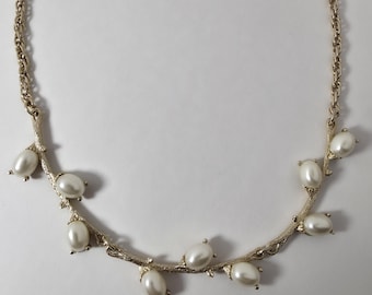 Sarah Coventry Signed Gold Tone Faux Pearl 1975 Vintage Necklace Gift for Mom