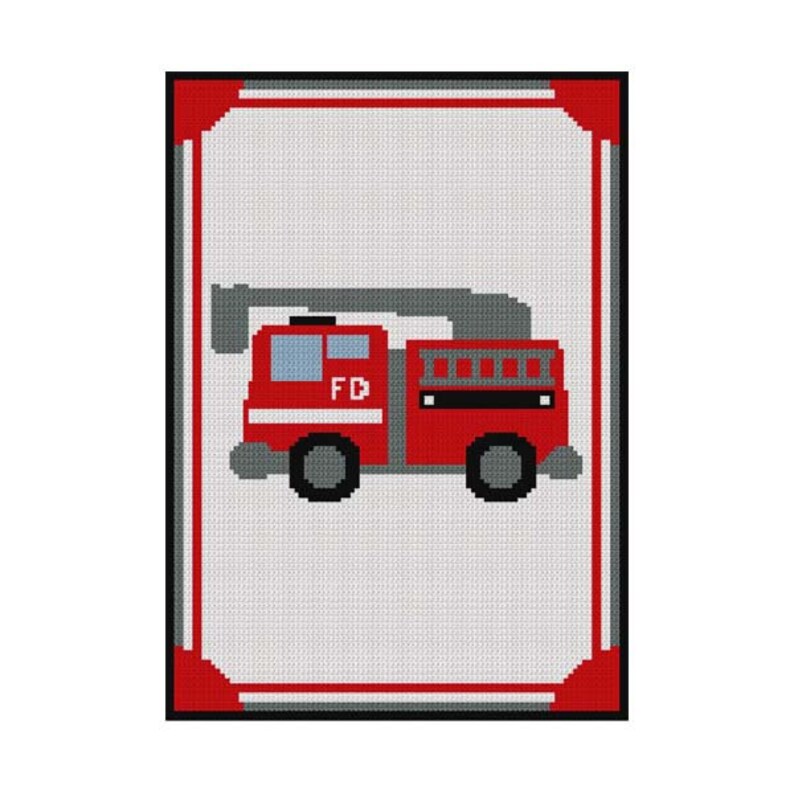 INSTANT DOWNLOAD Chella Crochet Fire Truck 100st Firefighter White Afghan c2c mini c2c hdc knitting Crochet Pattern Graph
