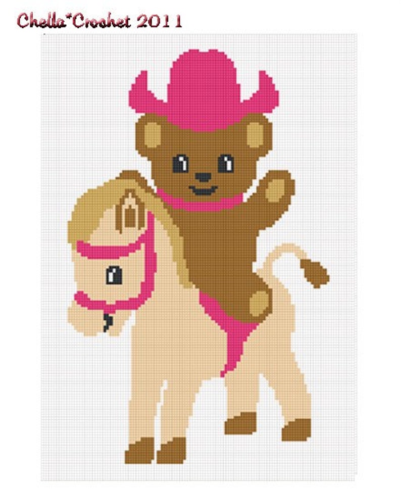 INSTANT DOWNLOAD Chella Crochet Cowgirl Teddy Bear Pony Afghan Crochet Pattern Graph