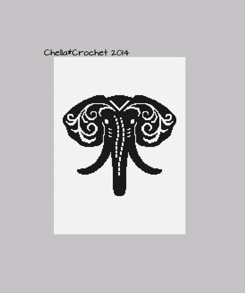 INSTANT DOWNLOAD Chella Crochet Elephant Head Tribal Silhouette Black on white Afghan Crochet Pattern Graph