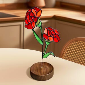 Handmade Stained Glass Carnation – January Birth Flower, Symbol of Love, Strength & Courage – Perfect Gift for Mother’s Day, Birthday Gift