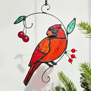 Glasmalerei-Kardinal, kundenspezifische Glasmalerei-Kardinalgedenkverzierung, Kardinalgeschenke, Kardinalliebhaber-Geschenk, Fensterbehänge, Trauergeschenk