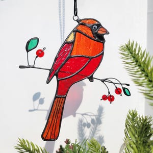 Kardinal Glasmalerei, Kundenspezifischer Glasmalerei Kardinal Suncatcher, Kardinal Geschenke, Vogel Glasmalerei, Glasmalerei-Yard-Kunst, Fensterbehänge