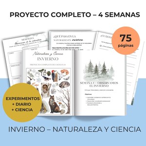 May include: Educational materials for a 4-week project, titled "Winter - Nature and Science". The materials include a weekly planner, a booklet with illustrations of winter animals, and a page count of 75 pages. The materials are designed for a 4-week project.