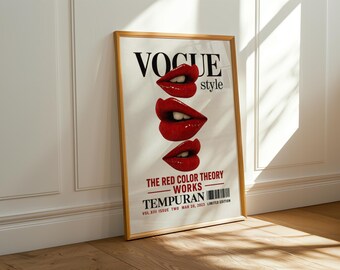 Vintage Editorial Lips Print | Fashion Magazine Style Bold Red Wall Decor | Instant Digital Download