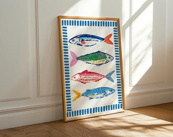 Colorful Fish Print | Eclectic Coastal Wall Art | Trendy Beach House Decor | Digital Download