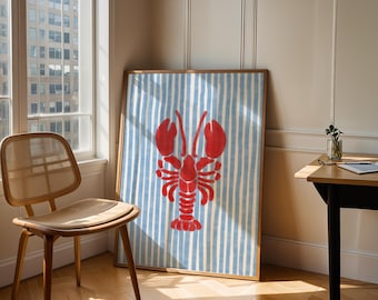 Lámina decorativa de langosta costera / Estampado náutico veraniego / Descarga digital para casa de playa