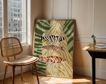 Animal Pattern Fish Collage Art Print | Colorful Trendy Wall Decor (Instant Digital Download)