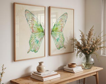 Watercolor Butterfly Wall Art Set of 2 | Minimal Pastel Poster Prints | Digital Download