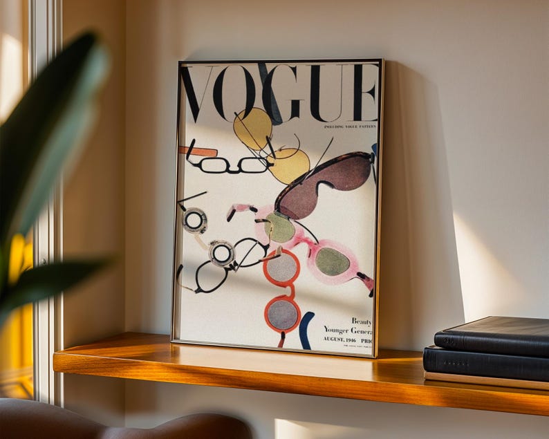 Vogue‑inspired vintage sunglasses art print - minimal, stylish digital wall art for modern spaces. Instant download, ready to print