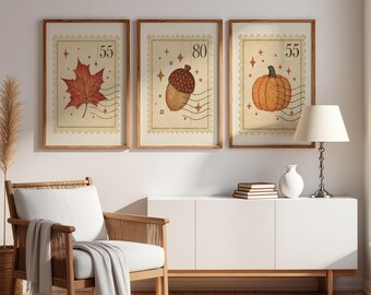 Fall Stamp Wall Art Set | Autumn Leaf, Pumpkin, Acorn Prints (Digital Download)
