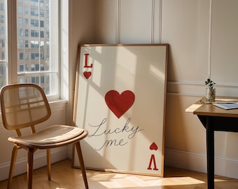 Impresión de corazón "Lucky Me" / Arte de pared de San Valentín imprimible / Póster romántico / Descarga digital instantánea