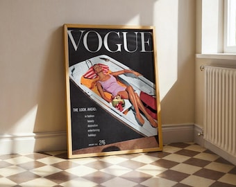 Impresión digital vintage de Vogue / Arte mural de moda de enero de 1961 / Escena de barco retro / Descarga instantánea