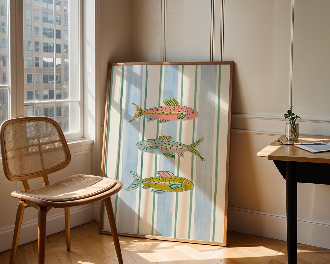 Pastel Fish Wall Art Printable | Watercolor Trendy Coastal Decor ...