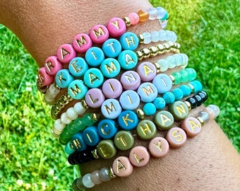 Personalized Name Bracelet, 14k Gold Filled Gemstone Beaded Jewelry