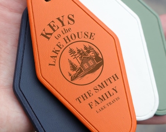 Personalized Lake House Keychain, Retro Motel Key Ring, Handmade