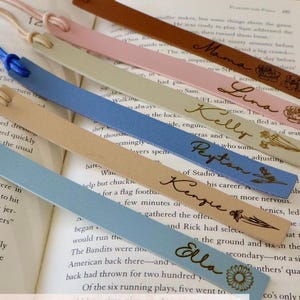 Personalized Leather Bookmark | Custom Name Bookmark with Birth Month Flower for Book Lover Gift | Birthday Gifts for Readers | PU Leather