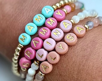 Custom Name Bracelet, 14k Gold Filled Beads, Gemstone Jewelry