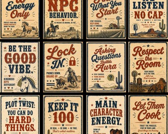 Gen Alpha Classroom Rules Posters, Back to School Motivational Retro Western Cowboy Prints (Digital Download)
