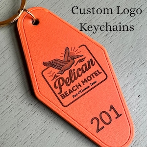 Custom Logo Motel Keychain, Retro Hotel Key Ring with Business Logo Promotional Gift for Clients, Bulk Personalized Customer Giveaway