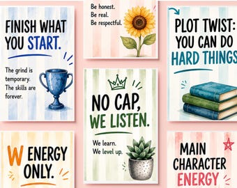 Gen Alpha Classroom Rules Posters, Watercolor Motivational Prints (Digital Download)