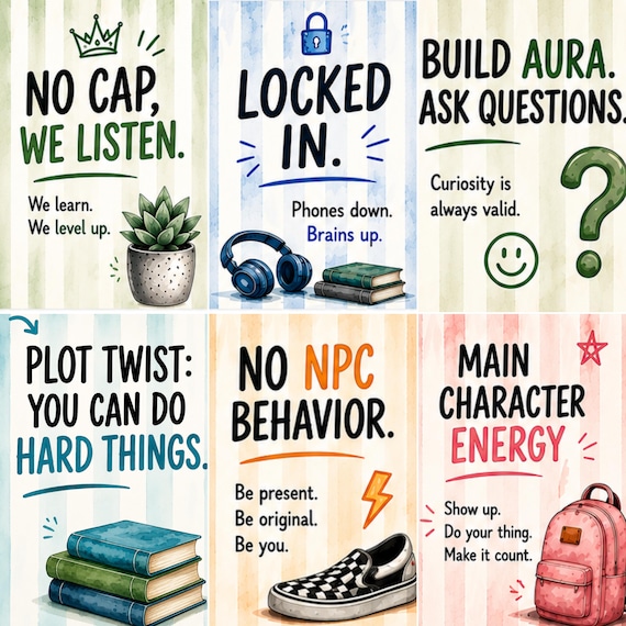 Gen Alpha Classroom Rules Posters, Back to School Motivational Watercolor Prints (Digital Download)