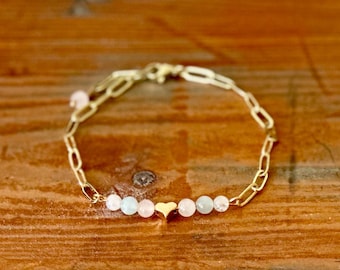 Healthy Pregnancy Fertility Crystal Bracelet, Gift for Mother to Be, Rose Quartz, Aquamarine, Moonstone, Gold Paperclip Chain, IVF Support