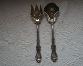 Antique Shreve Co Louis XV Whiting 1897 Sterling Silver Large Spoon and Fork Salad Servers Rare with quot L quot Monogram