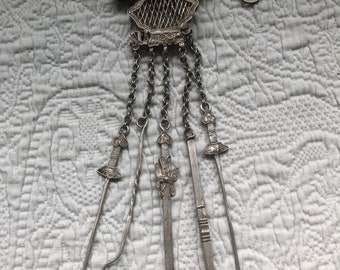Antique Chinese Qing Dynasty Silver Opium Chatellaine Equipment Dangle Pendent 1910