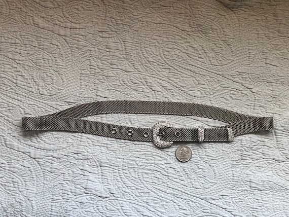 Silver Black Crystal Mesh Belt - Women’s Metallic Accent 38\