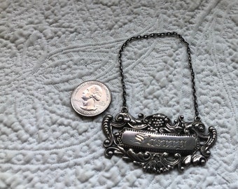 Vintage English Sterling Silver Repoussee Sherry Decanter Tag Label