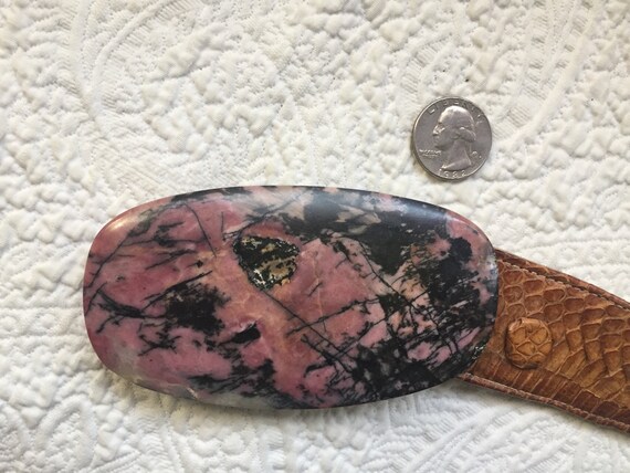 Vintage Large Rhodonite Belt Buckle with Snake Ski