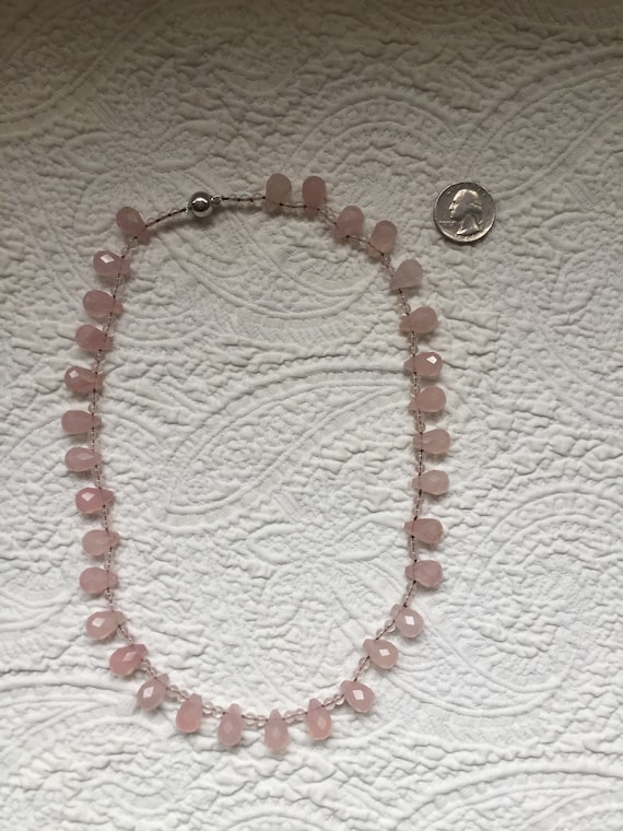 Long Rose Quartz and Sterling Necklace with Briol… - image 1