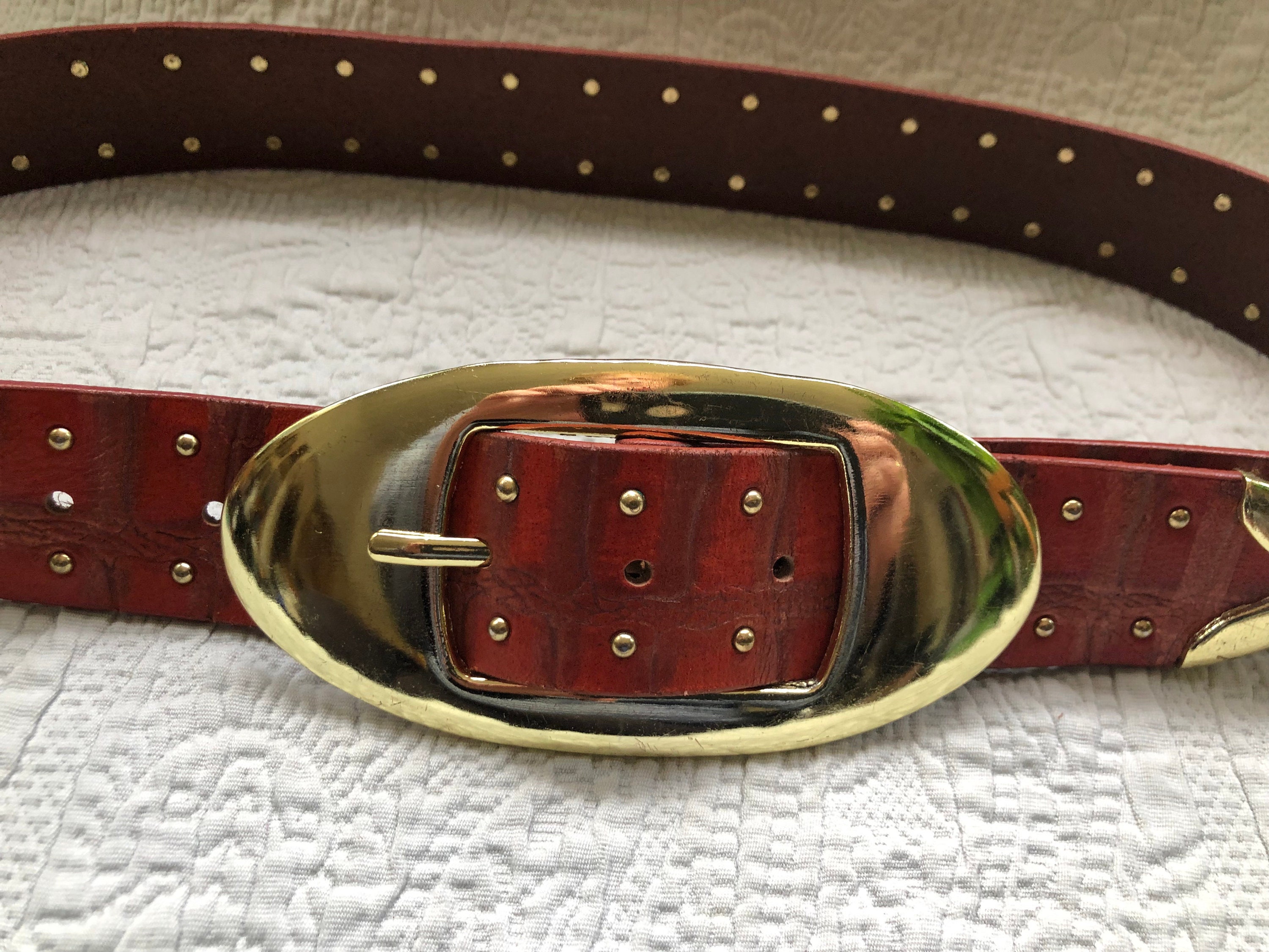 Vintage Free People Reddish Brown Brick Leather Studded Belt  display picture 1
