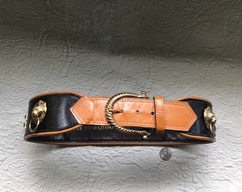 1980s RJ Graziano Belt Dark Brown Braid Leather Black Skin  display picture 2