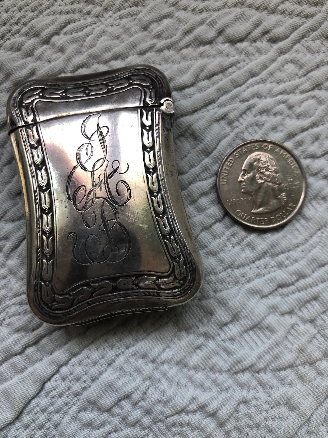 Antique Art Nouveau Sterling Silver Engraved Match Safe Initials JAB ...