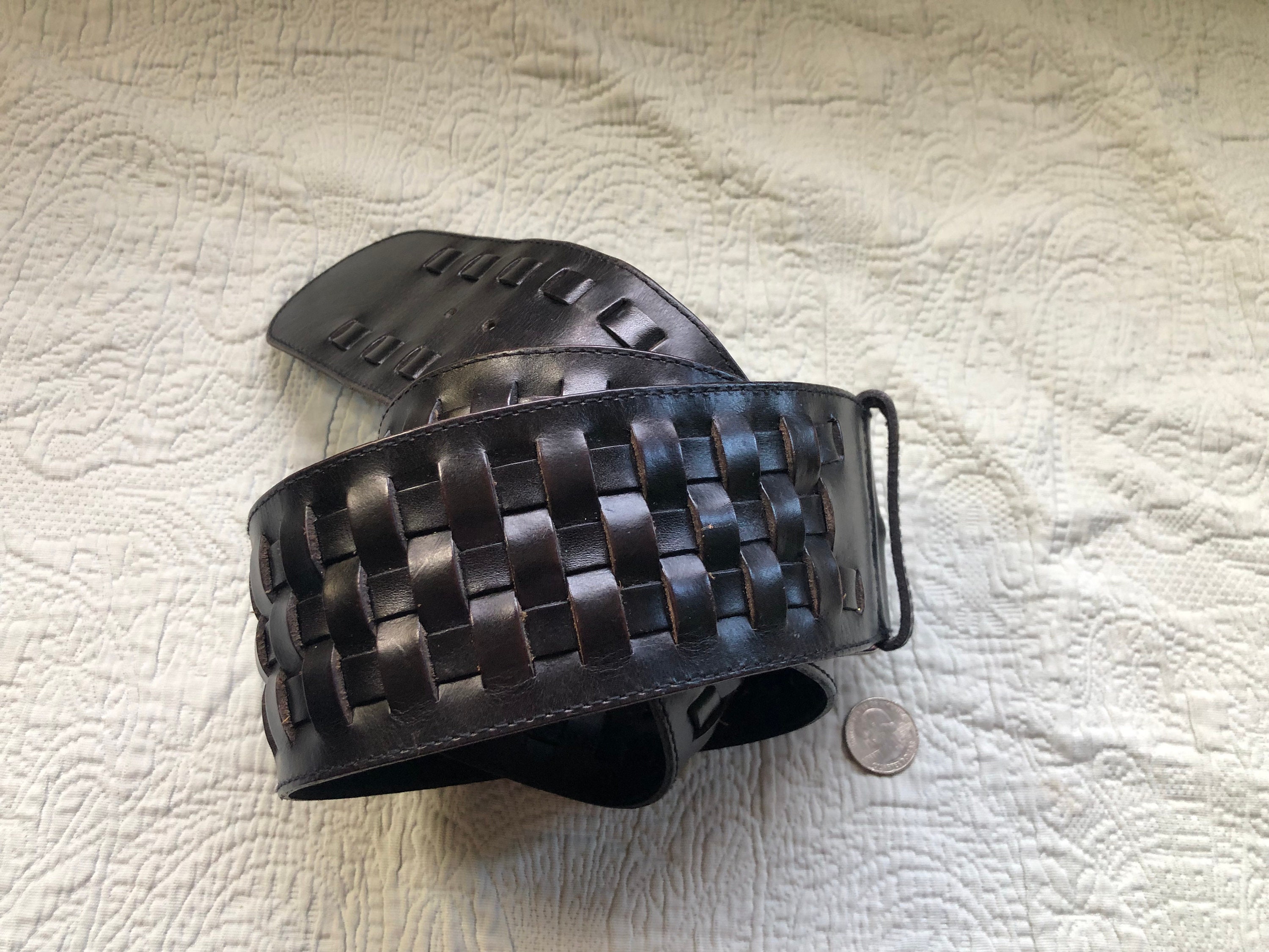 Vintage Banana Republic Wide Black Leather Woven Belt Size M  display picture 2